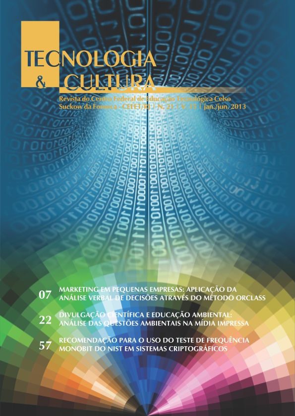 Capa da edição 21 ano 2013 da revista Tecnologia e Cultura do CEFET/RJ